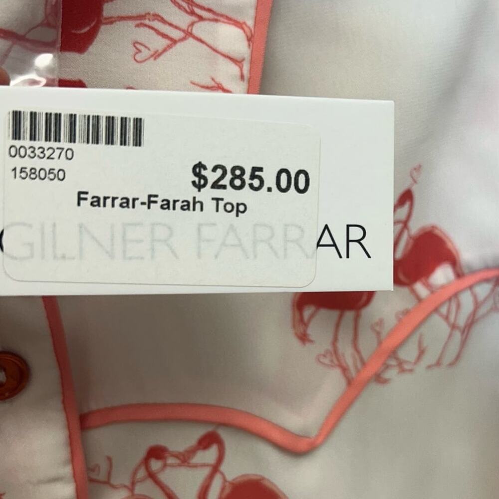 NWD Gilner Farrar White Flamingo Print Long Sleeve Button Up Farah Top Small - Picture 7 of 10